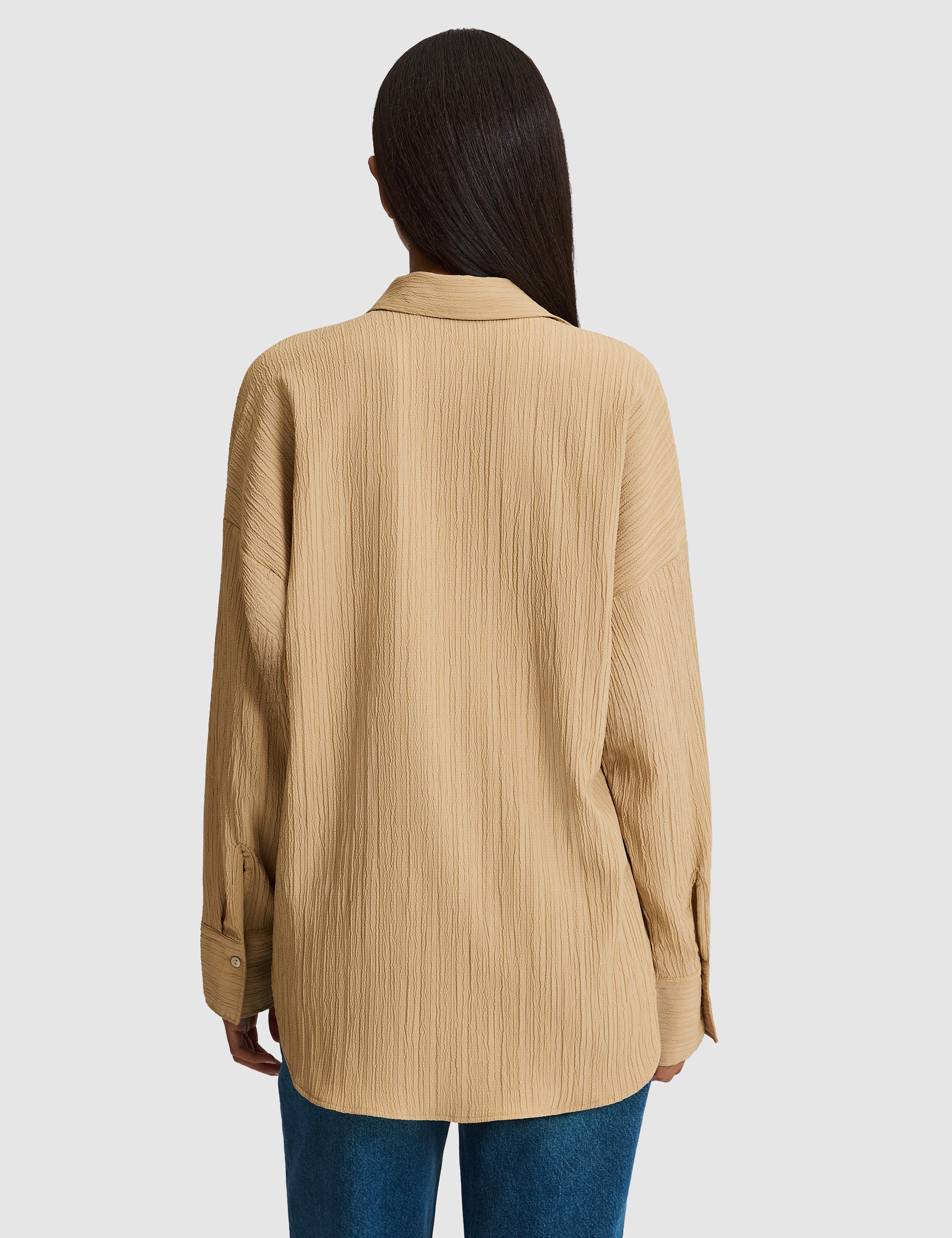 Koyu Bej Oversize Uzun Kollu Gömlek - Image 5