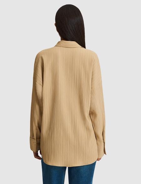 Koyu Bej Oversize Uzun Kollu Gömlek - 50318232032