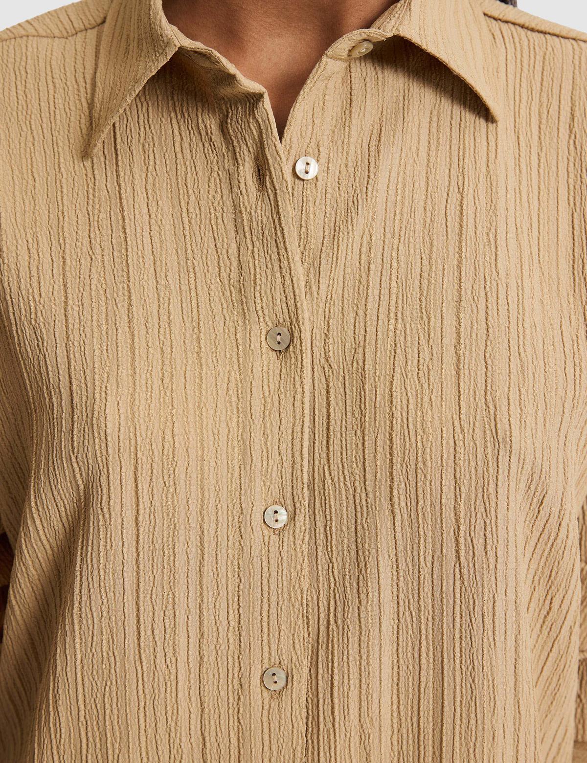 Koyu Bej Oversize Uzun Kollu Gömlek - 50318232032