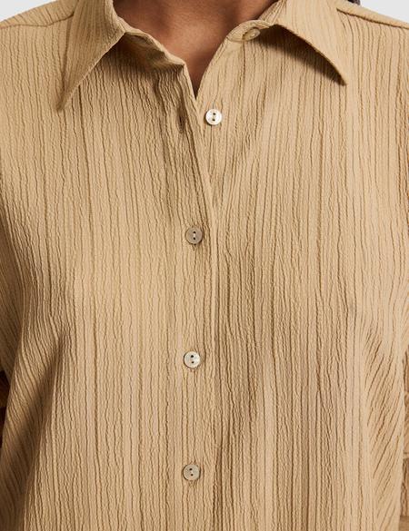 Koyu Bej Oversize Uzun Kollu Gömlek - 50318232032