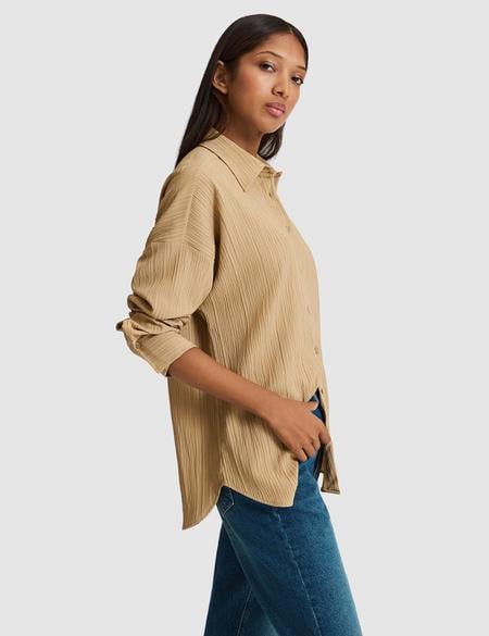 Koyu Bej Oversize Uzun Kollu Gömlek - 50318232032