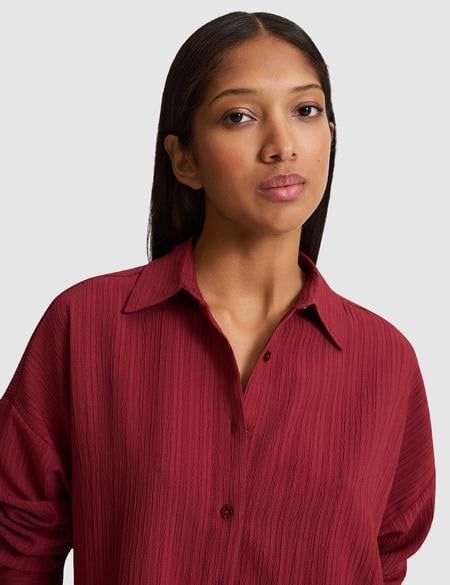 Bordo Oversize Uzun Kollu Gömlek - 50318232057