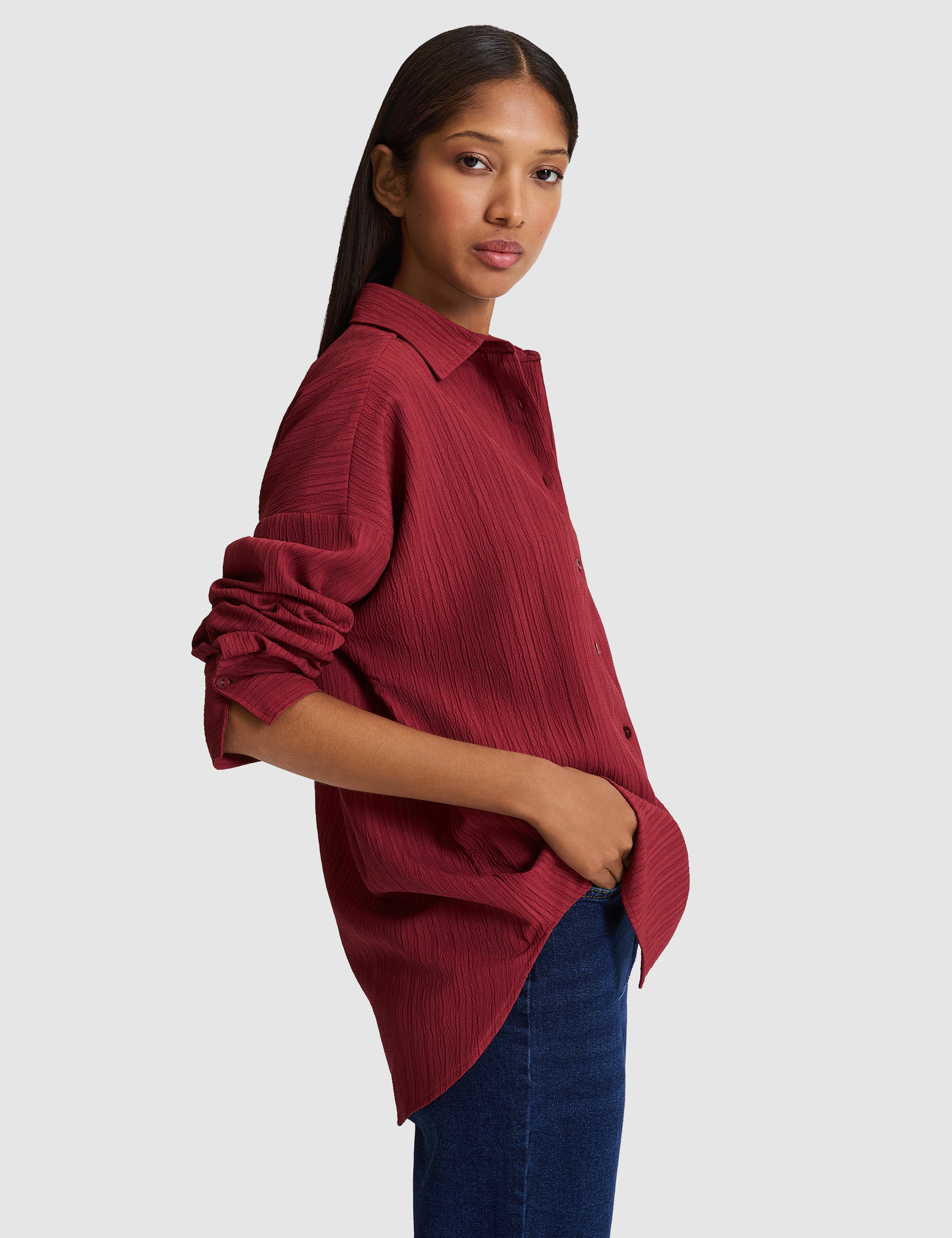 Bordo Oversize Uzun Kollu Gömlek - Image 3