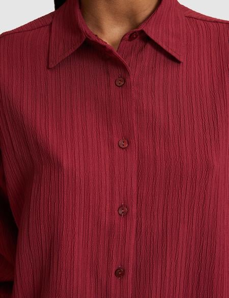 Bordo Oversize Uzun Kollu Gömlek - 50318232057