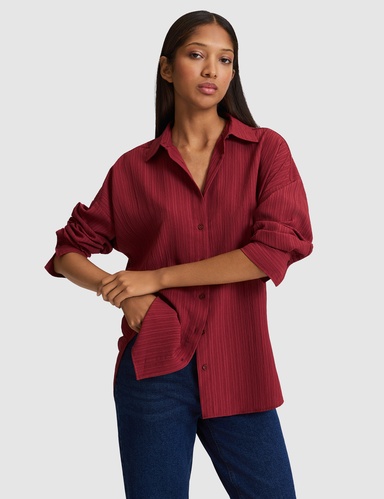 Bordo Oversize Uzun Kollu Gömlek