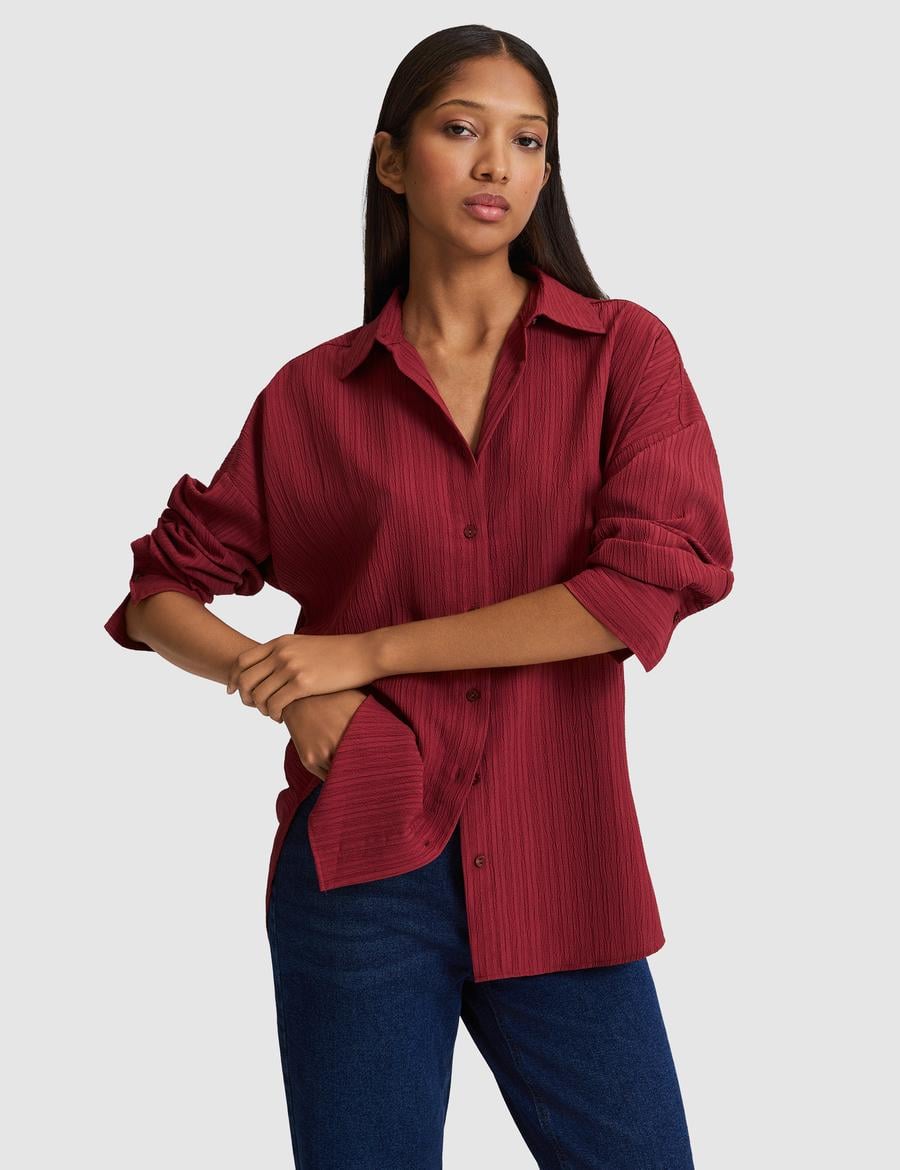 Bordo Oversize Uzun Kollu Gömlek