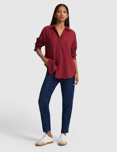 Bordo Oversize Uzun Kollu Gömlek