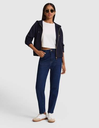 Koyu Mavi Mom High Waist Fit Jean Pantolon