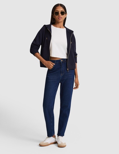 Koyu Mavi Mom High Waist Fit Jean Pantolon
