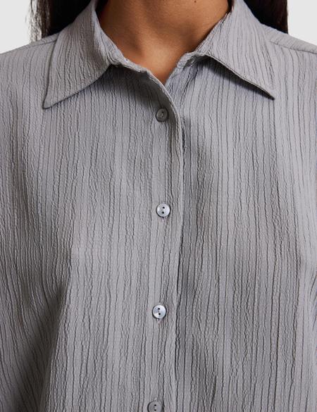 Gri Oversize Uzun Kollu Gömlek - 50318232022