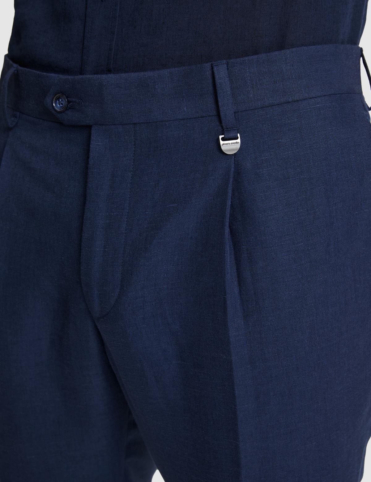 Lacivert Slim Fit Keten Karışımlı Pileli Pantolon - 50325165089