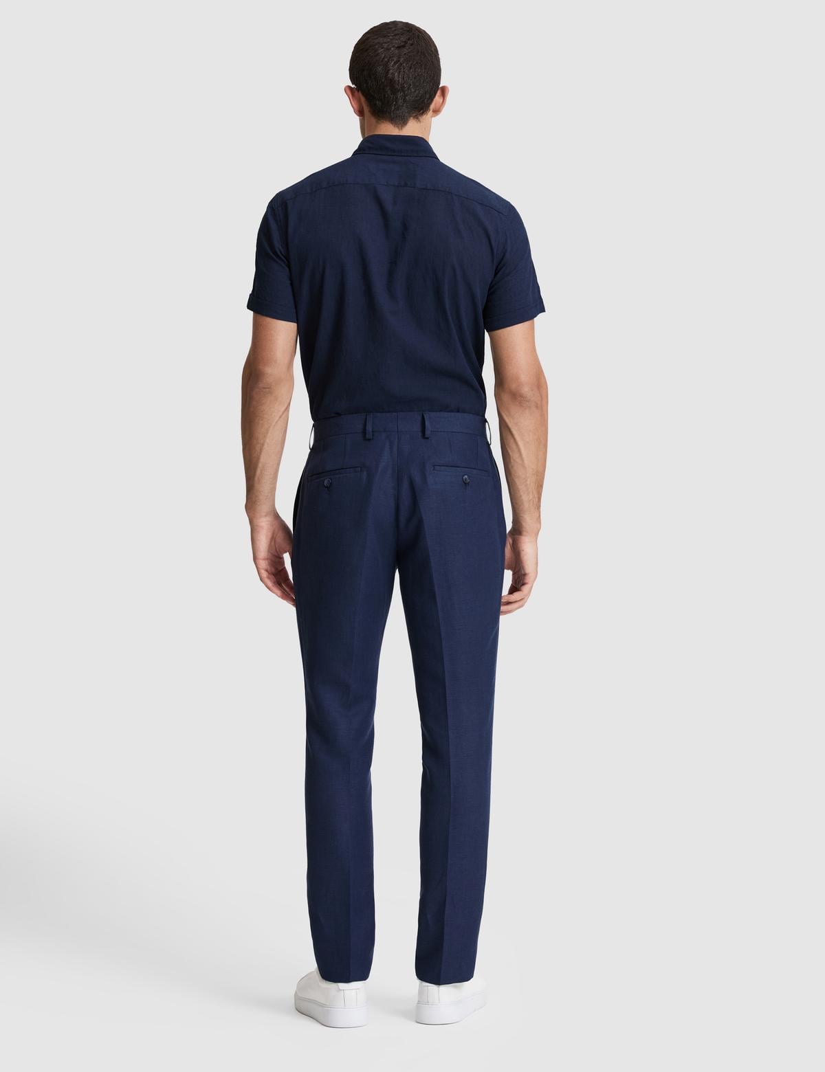 Lacivert Slim Fit Keten Karışımlı Pileli Pantolon - 50325165089