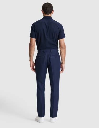 Lacivert Slim Fit Keten Karışımlı Pileli Pantolon