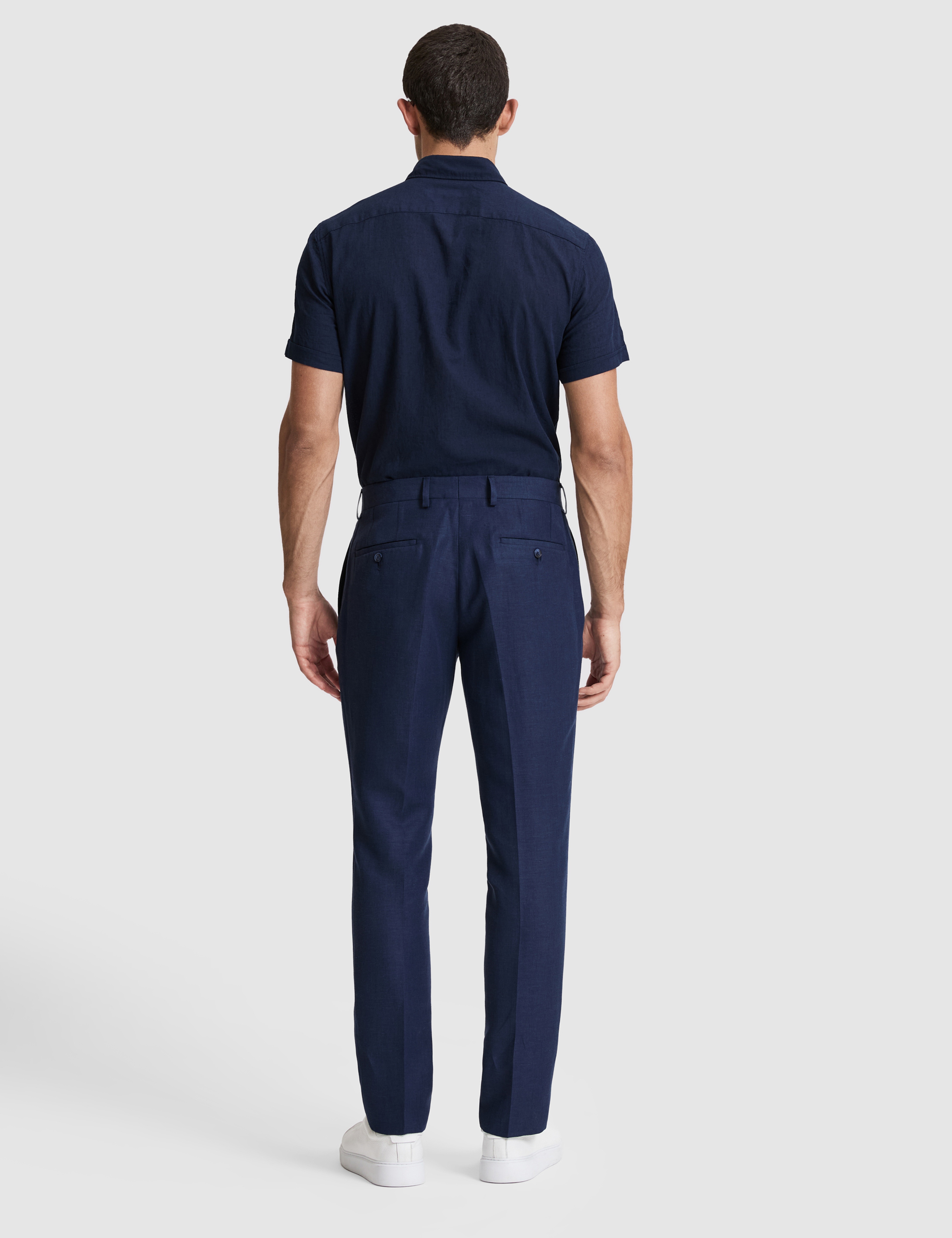 Lacivert Slim Fit Keten Karışımlı Pileli Pantolon - Image 5