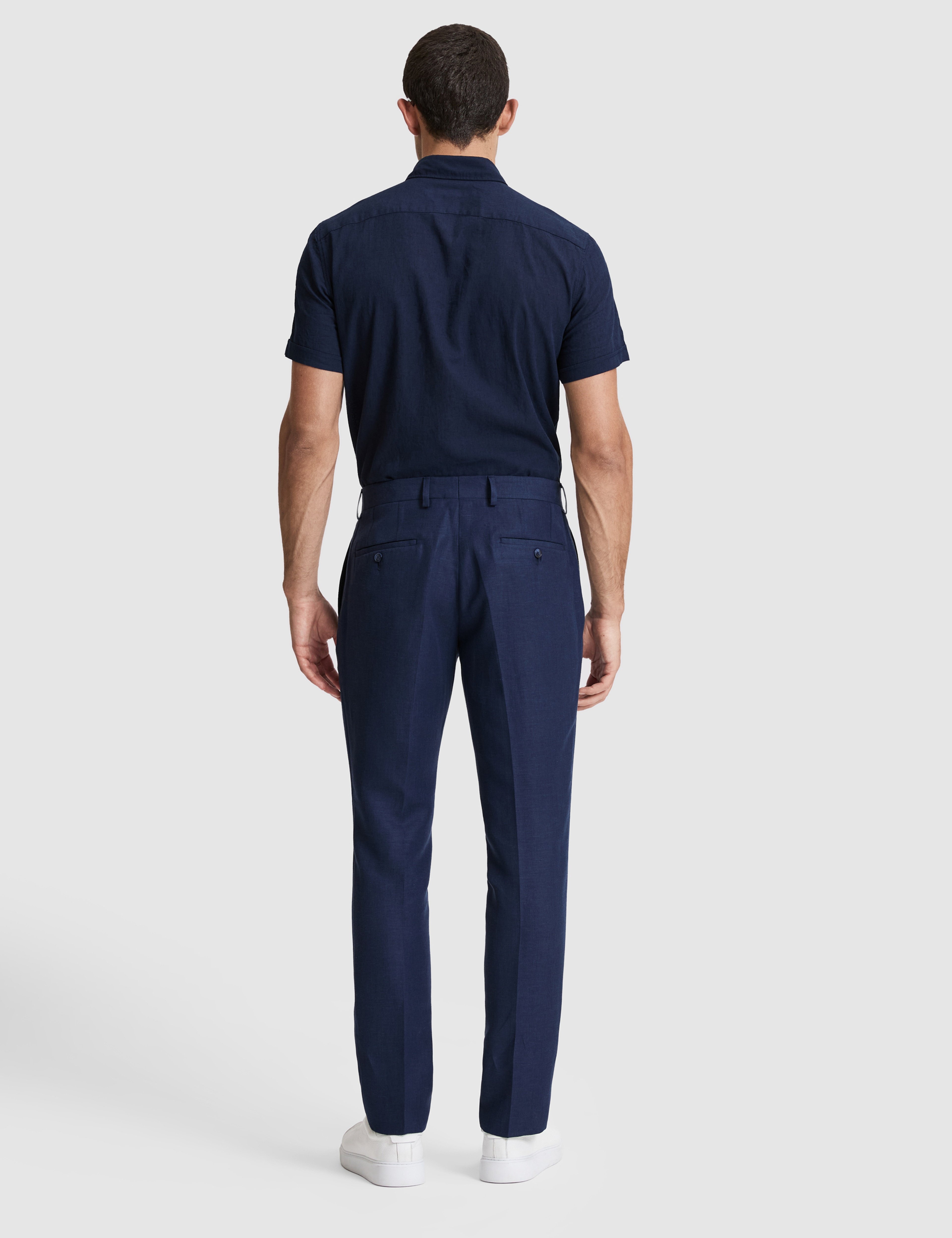 Lacivert Slim Fit Keten Karışımlı Pileli Pantolon