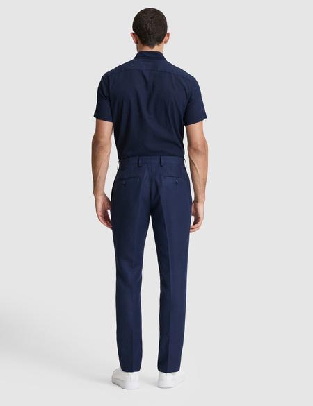 Lacivert Slim Fit Keten Karışımlı Pileli Pantolon - 50325165089