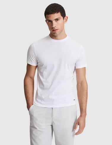 Beyaz Slim Fit %100 Pamuk Bisiklet Yaka Likralı Basic Tişört