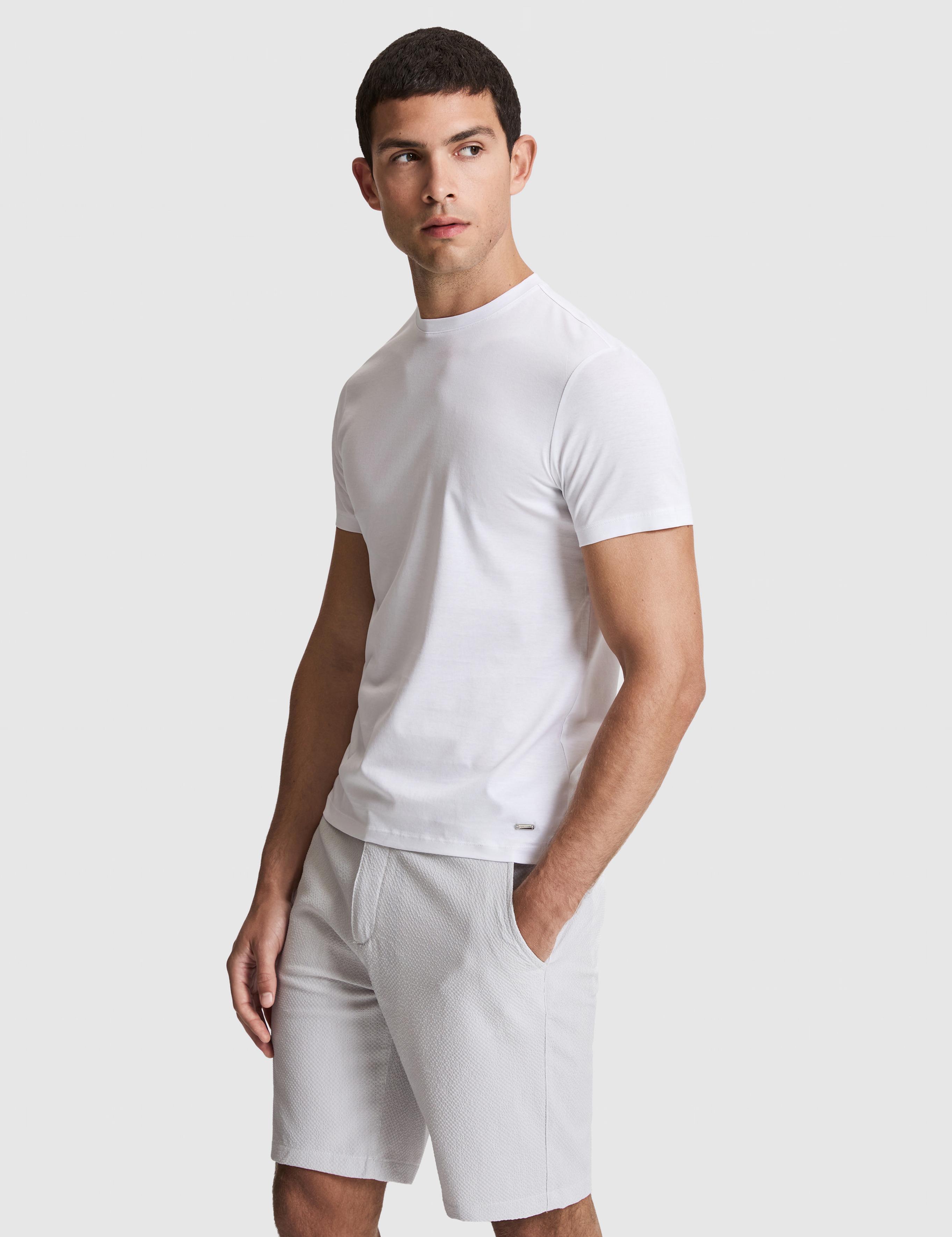 Beyaz Slim Fit %100 Pamuk Bisiklet Yaka Likralı Basic Tişört