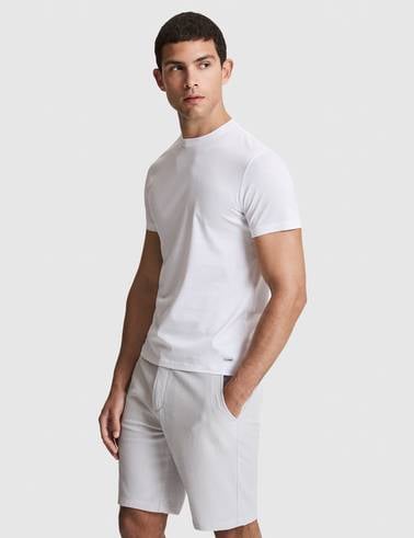 Beyaz Slim Fit %100 Pamuk Bisiklet Yaka Likralı Basic Tişört