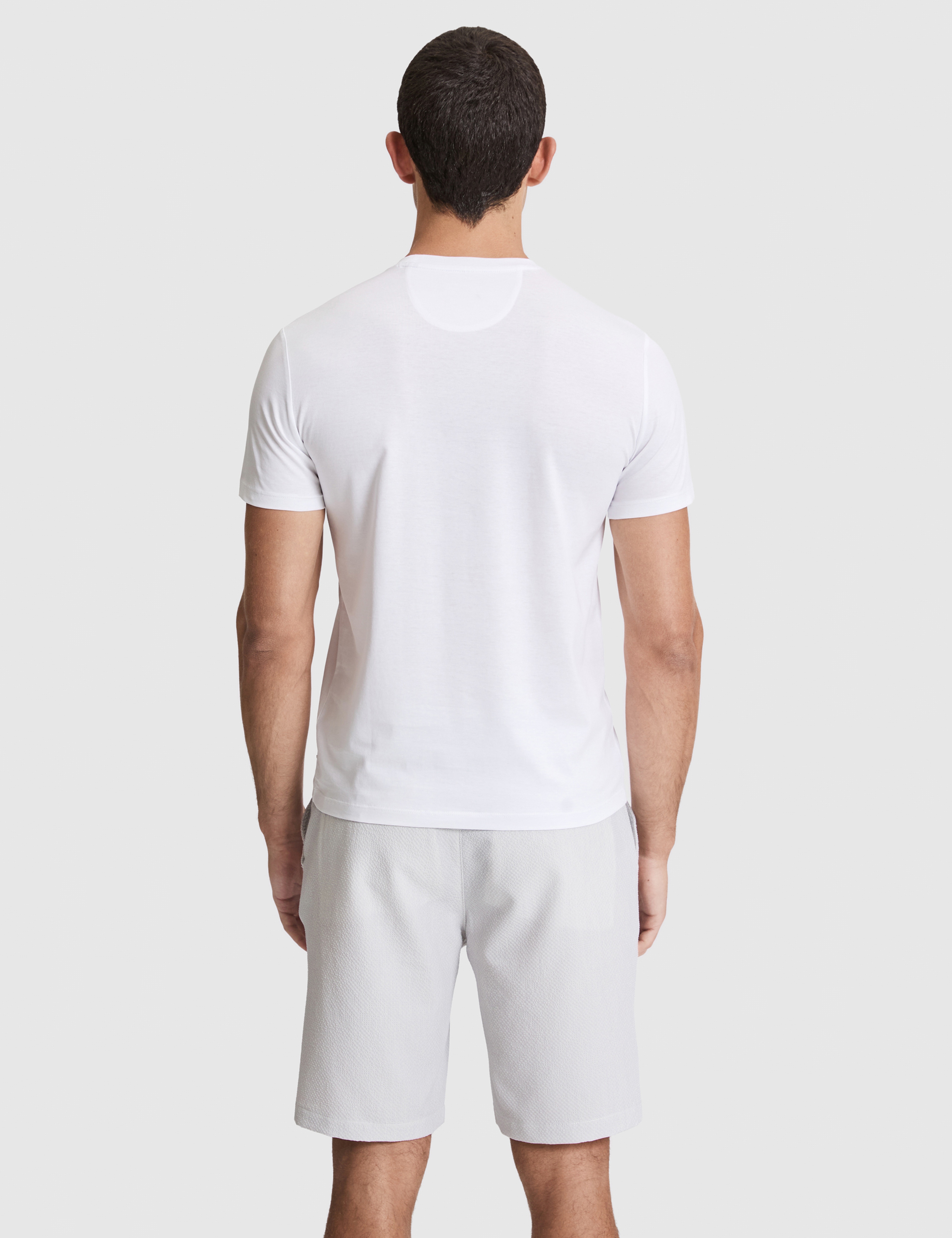 Beyaz Slim Fit %100 Pamuk Bisiklet Yaka Likralı Basic Tişört - Image 5