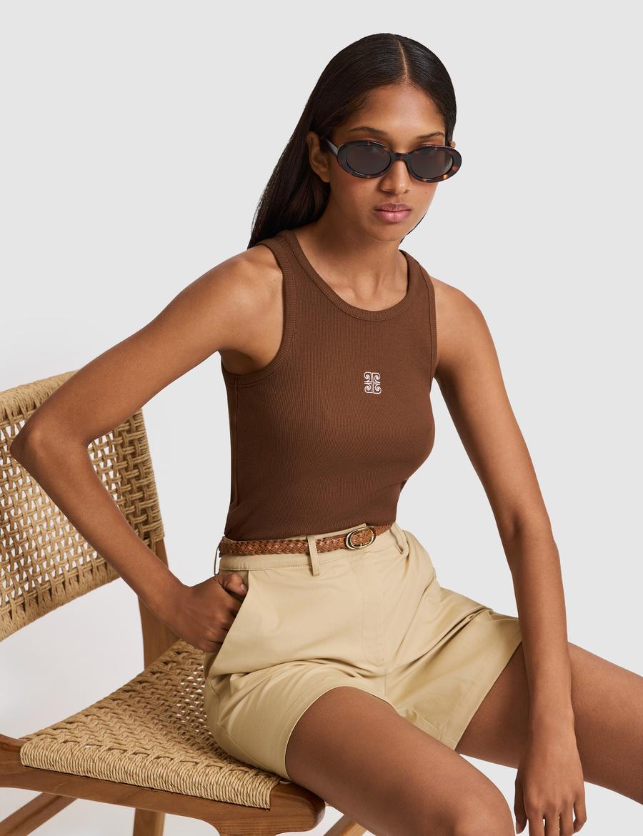 Kahverengi Slim Fit Örme Bluz