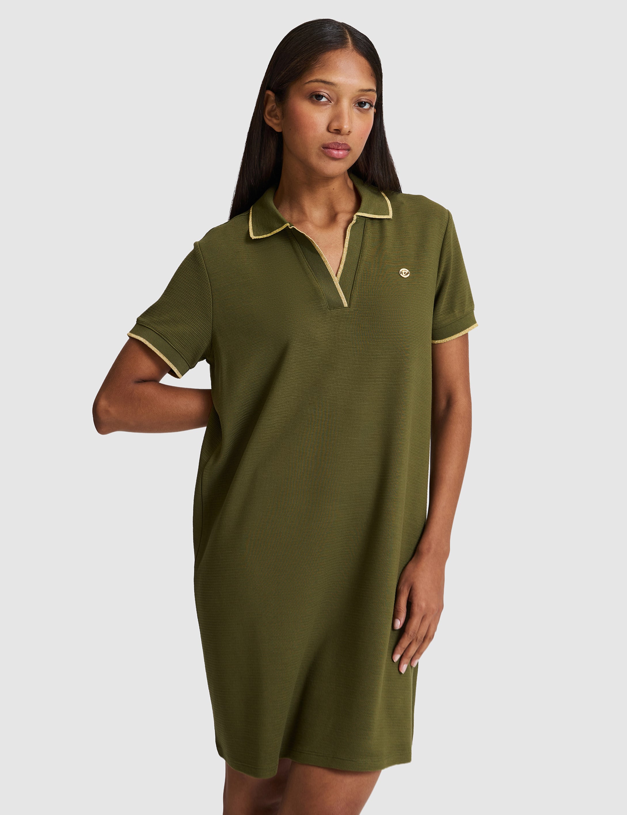 Haki Regular Fit Polo Yaka Örme Elbise - 50324589006