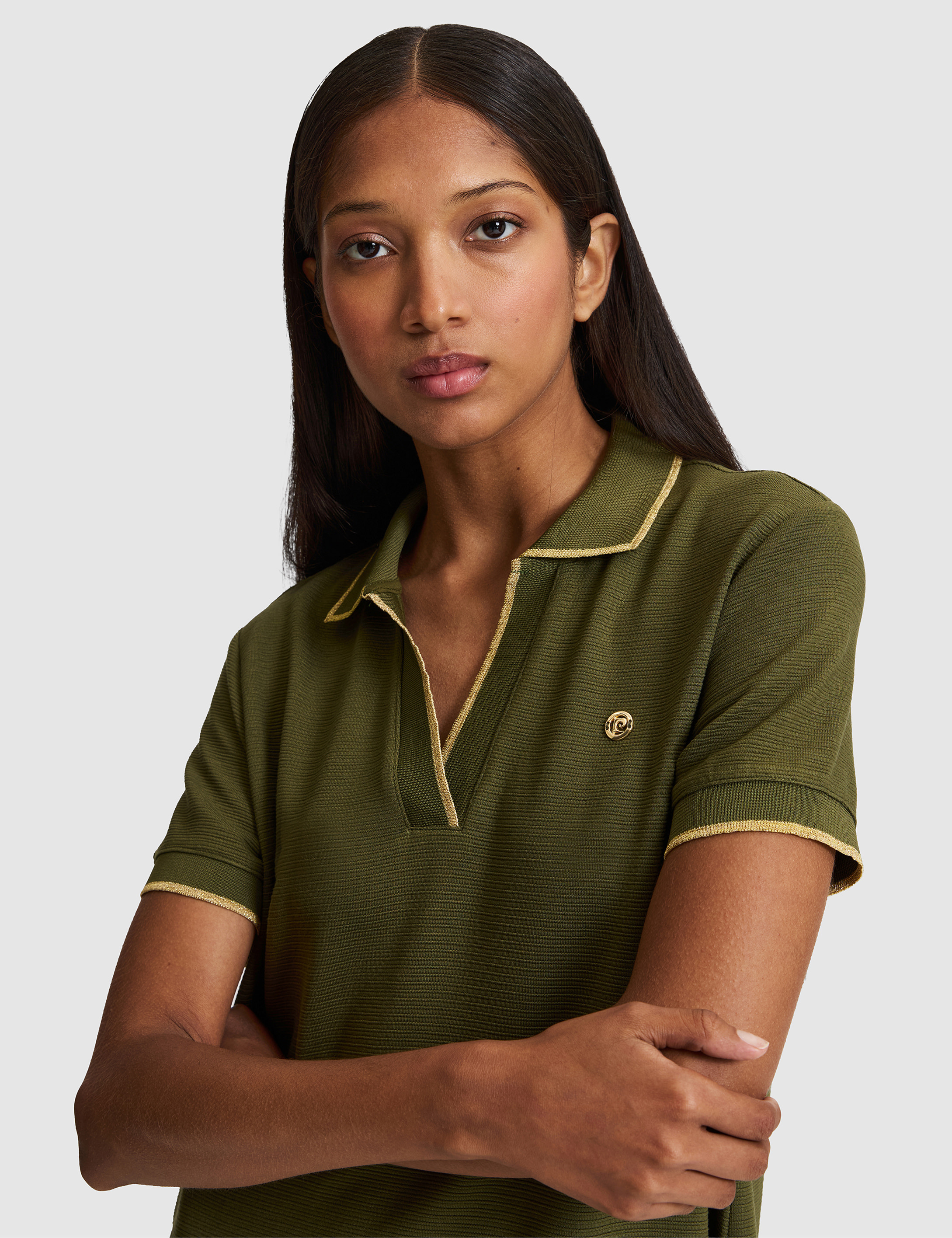 Haki Regular Fit Polo Yaka Örme Elbise - 50324589006