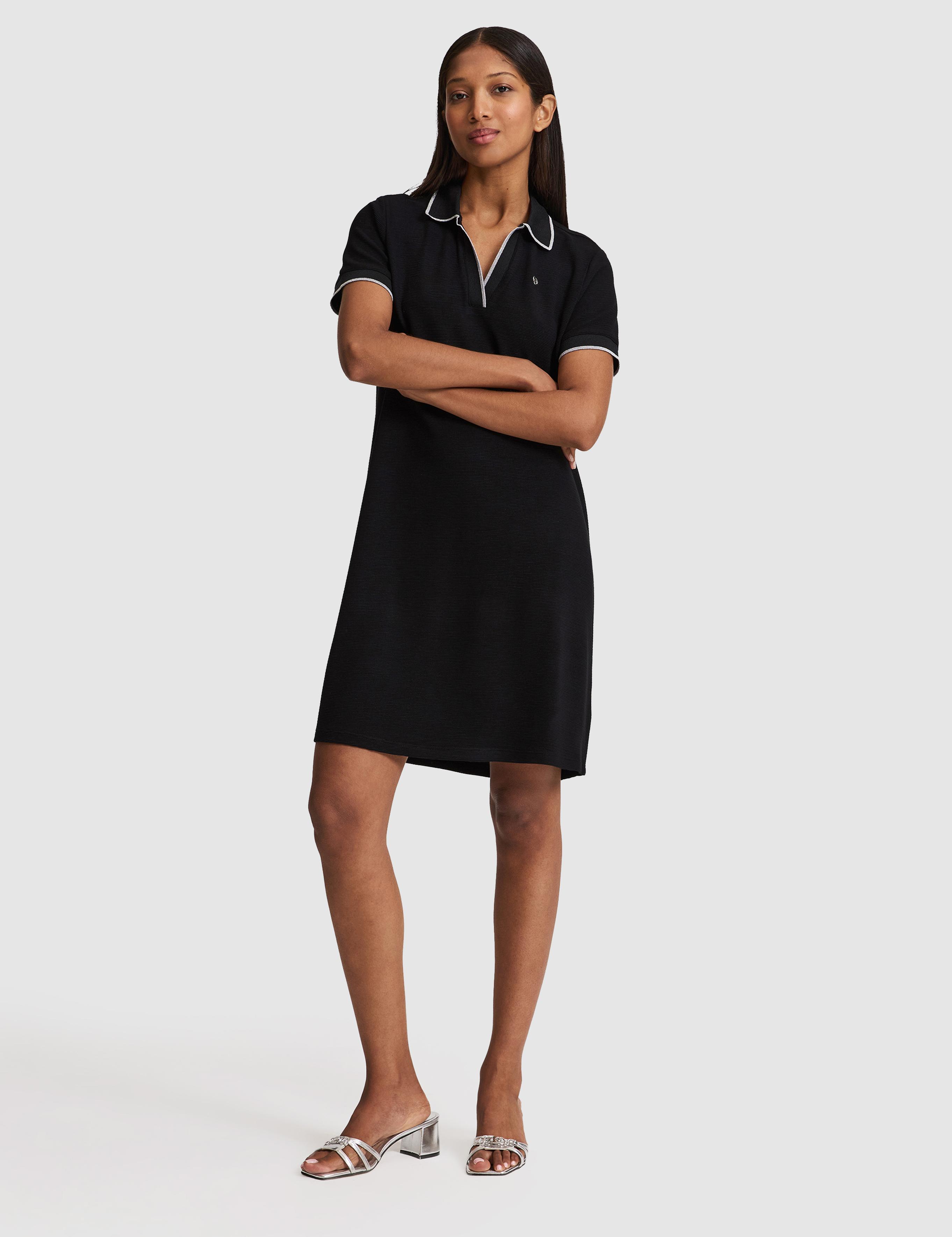 Siyah Regular Fit Polo Yaka Örme Elbise