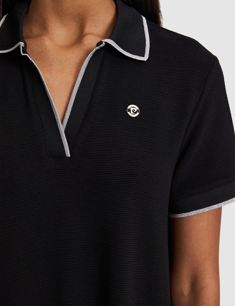 Siyah Regular Fit Polo Yaka Örme Elbise