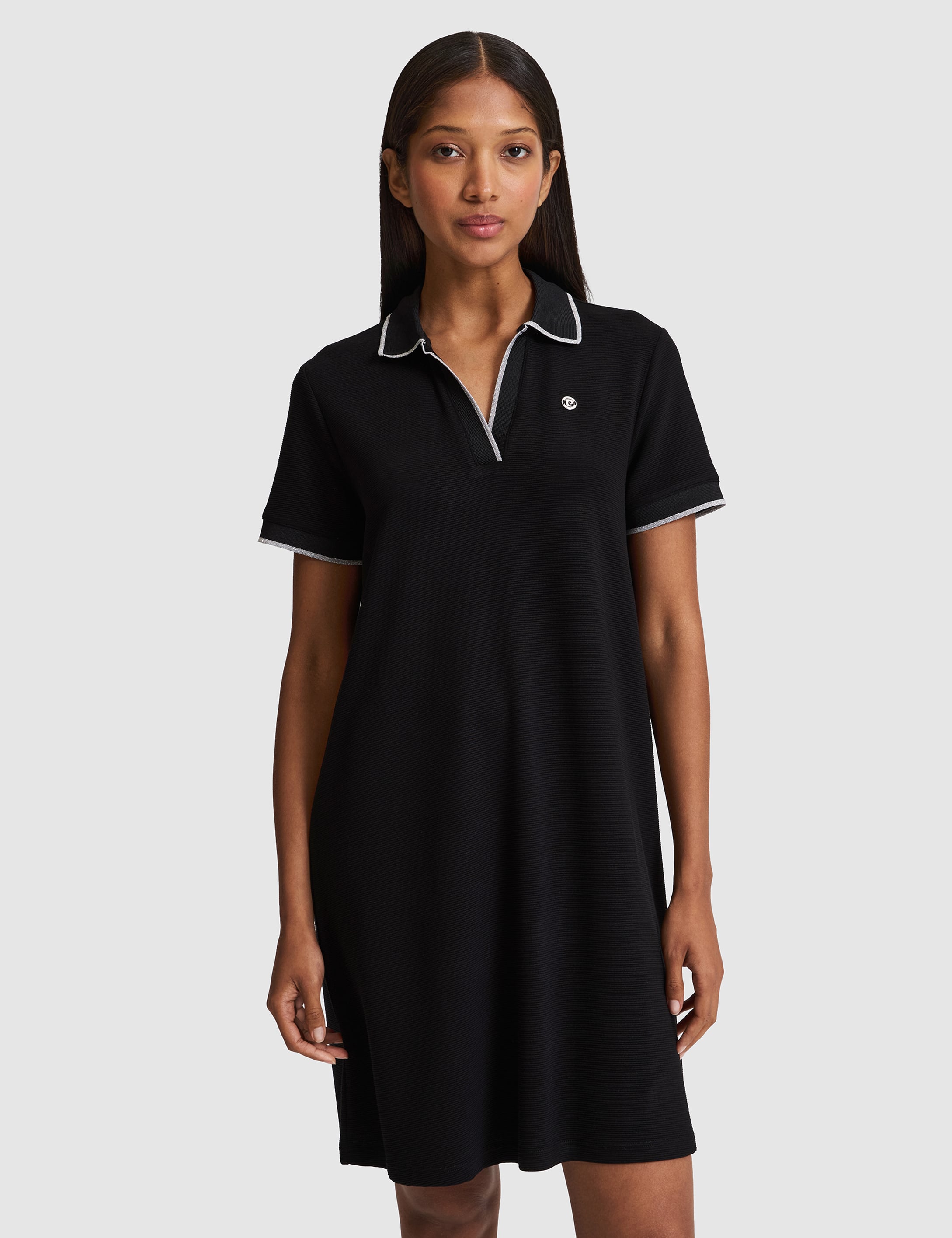 Siyah Regular Fit Polo Yaka Örme Elbise - 50324589013