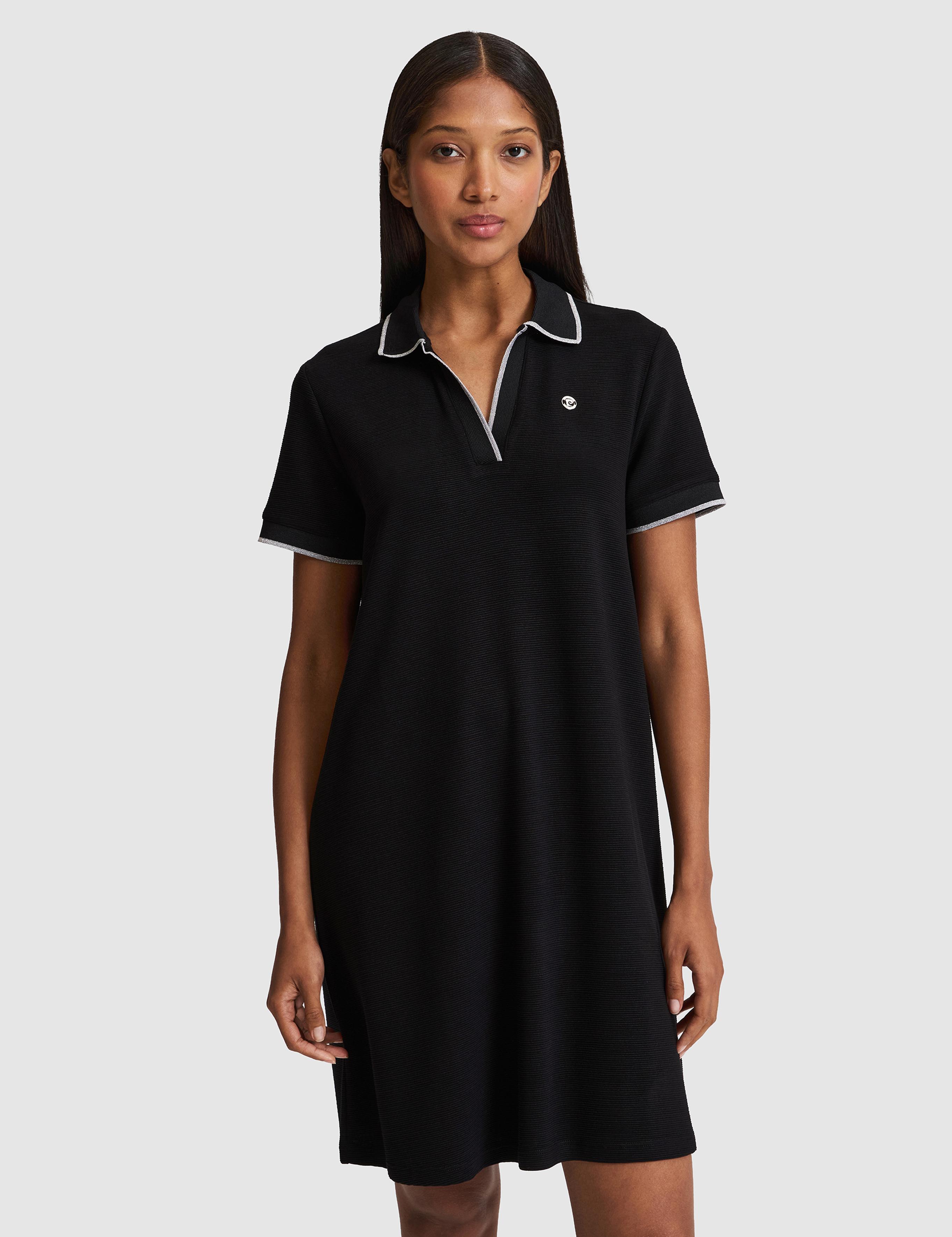 Siyah Regular Fit Polo Yaka Örme Elbise