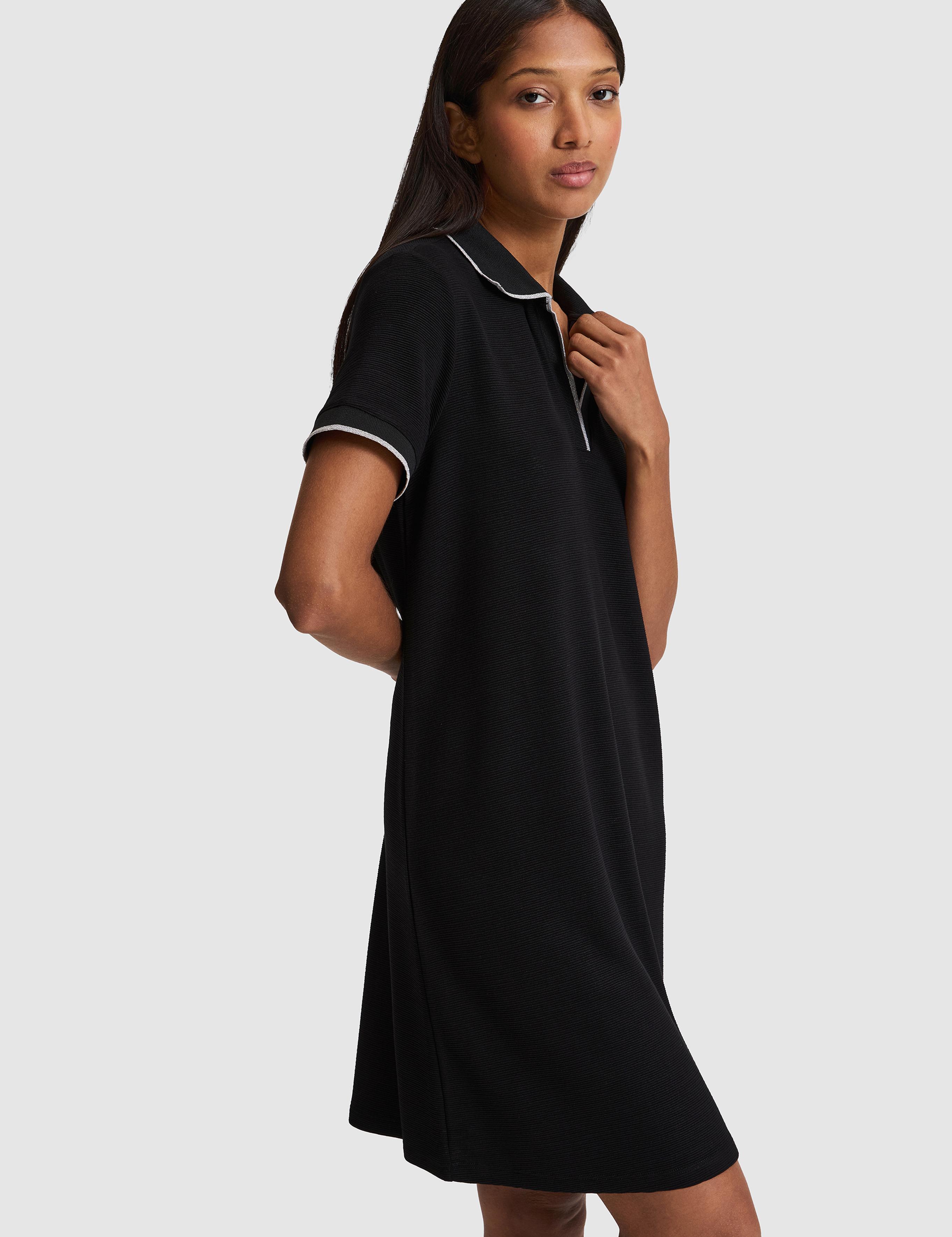 Siyah Regular Fit Polo Yaka Örme Elbise