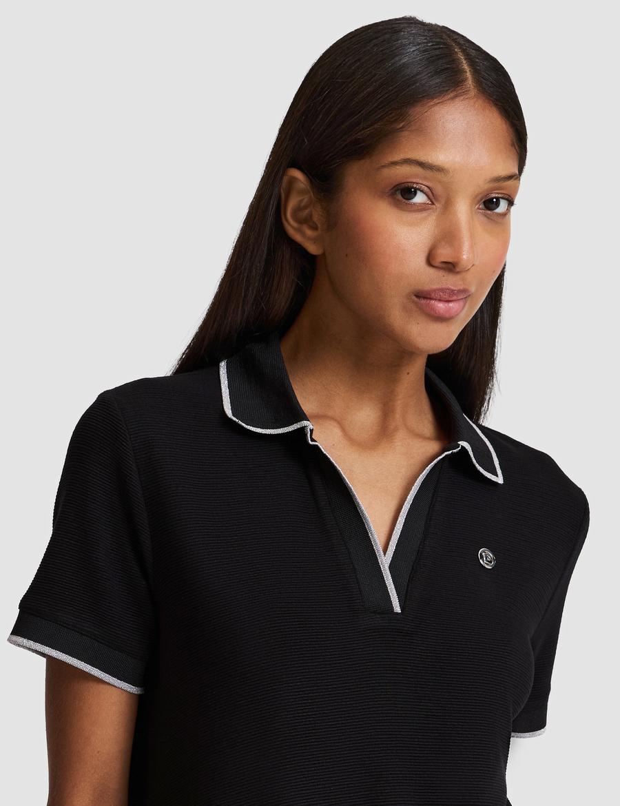 Siyah Regular Fit Polo Yaka Örme Elbise