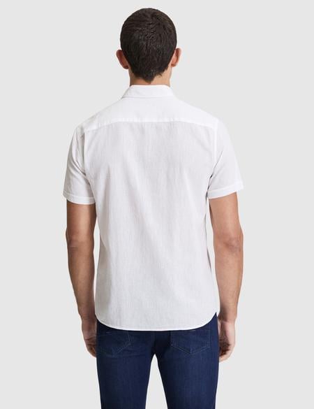 Beyaz Keten Karışımlı Regular Fit Kısa Kollu Gömlek - 50320933118