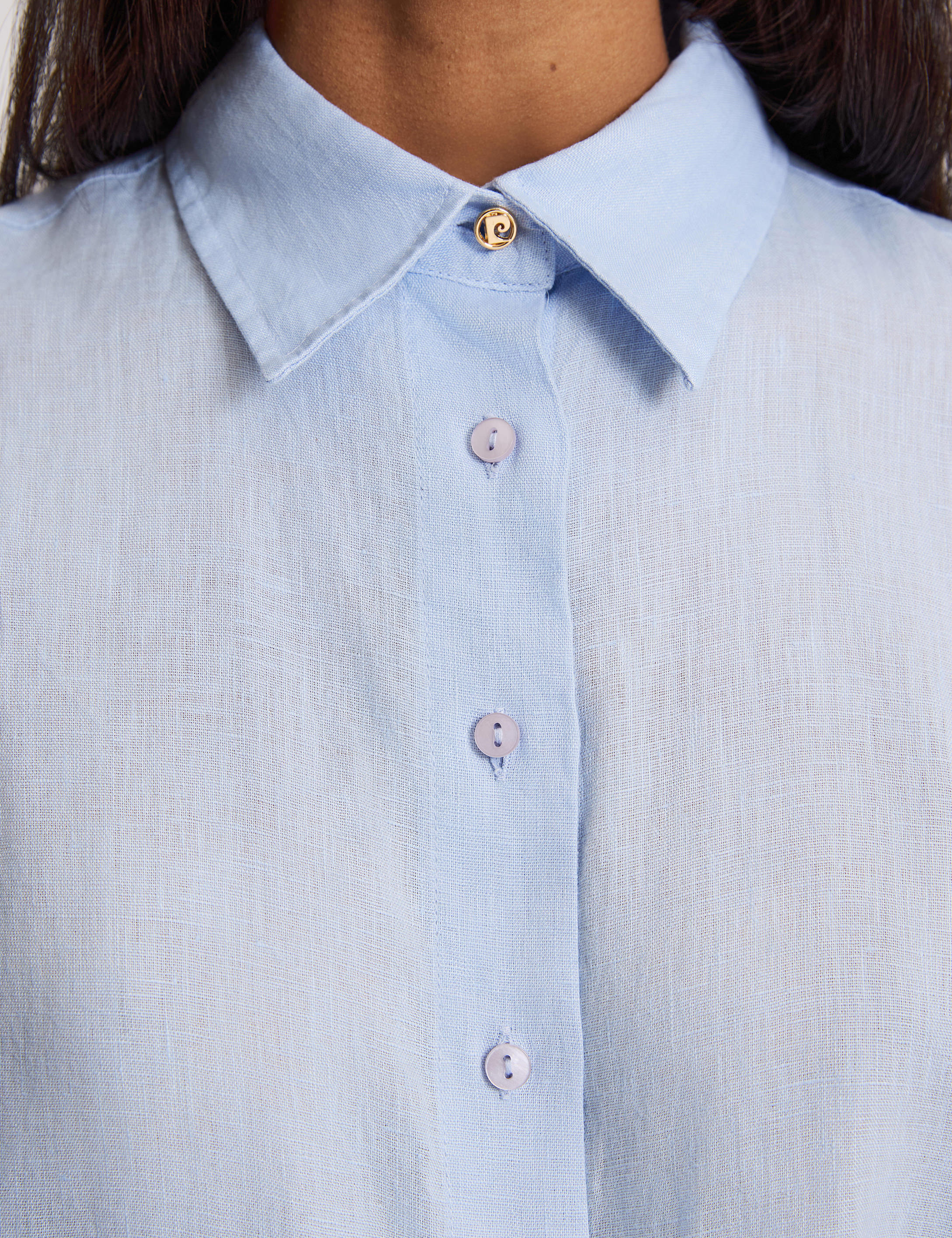 Mavi Oversize Kısa Kollu %100 Keten Gömlek - 50327834011