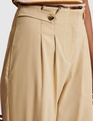 Bej Loose Fit Kanvas Pantolon