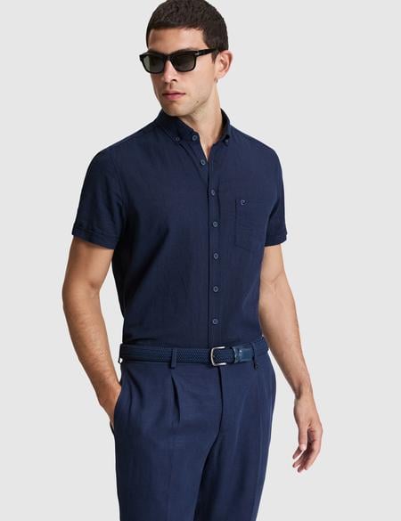 Lacivert Regular Fit Kısa Kollu Gömlek - 50320933039