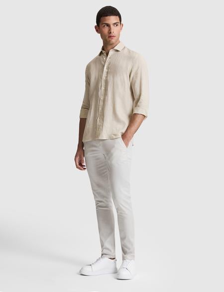 Bej %100 Keten Regular Fit Uzunkollu Gömlek - 50320945016
