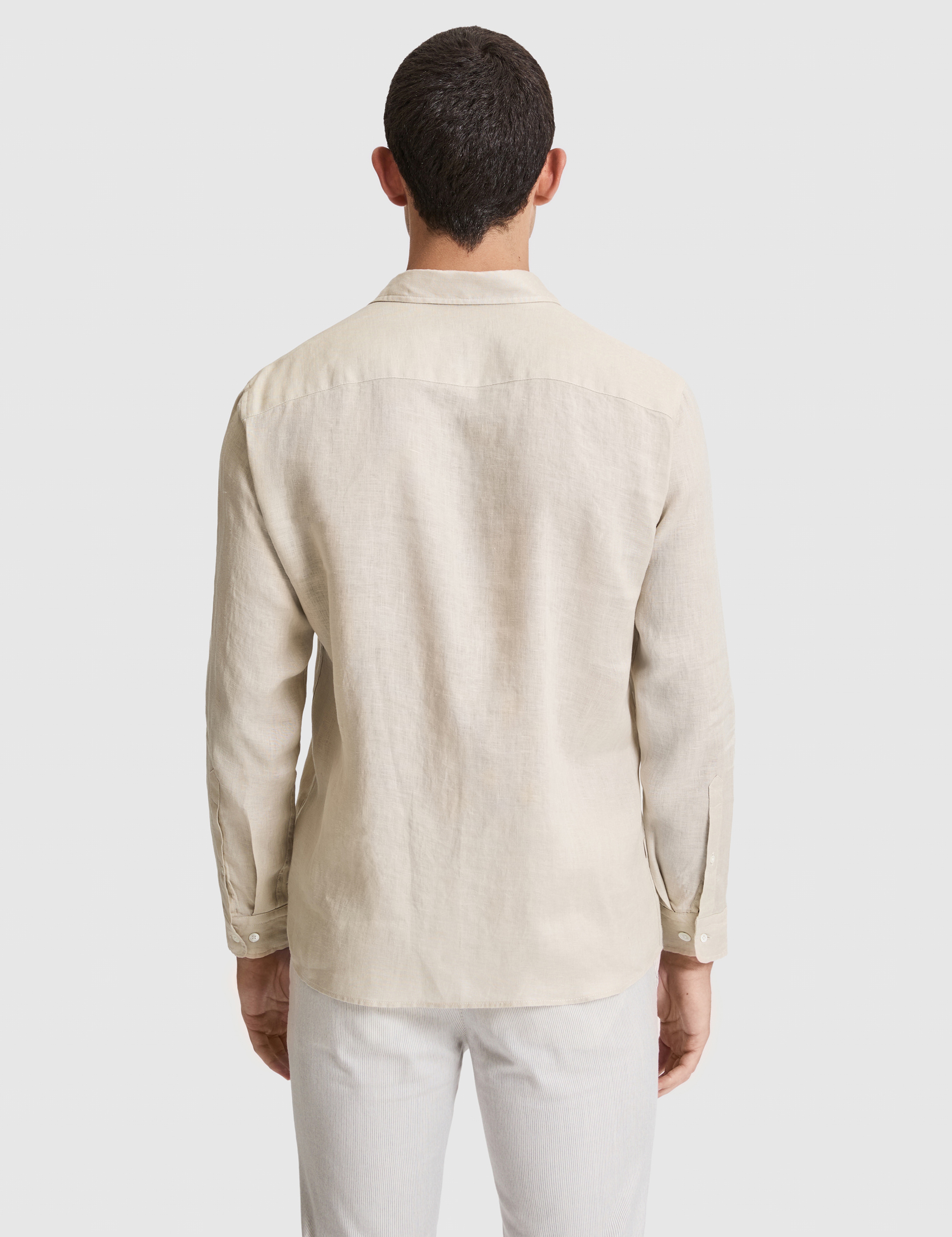 Bej %100 Keten Regular Fit Uzunkollu Gömlek - Image 5