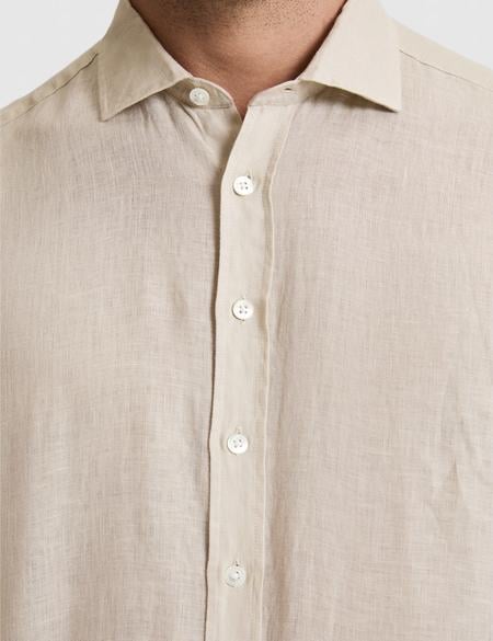 Bej %100 Keten Regular Fit Uzunkollu Gömlek - 50320945016