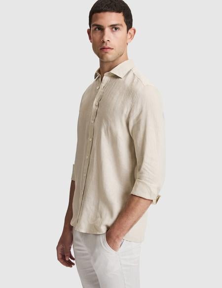 Bej %100 Keten Regular Fit Uzunkollu Gömlek - 50320945016
