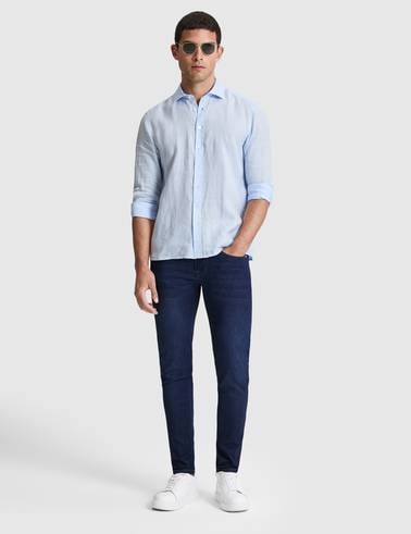 Açık Mavi %100 Keten Regular Fit Uzunkollu Gömlek