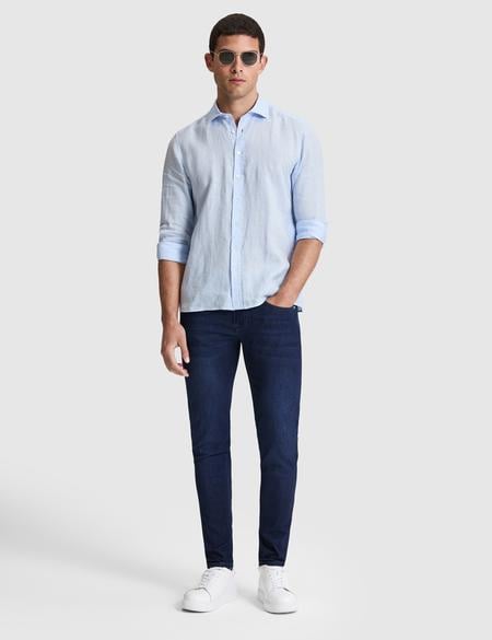 Açık Mavi %100 Keten Regular Fit Uzunkollu Gömlek - 50320945147