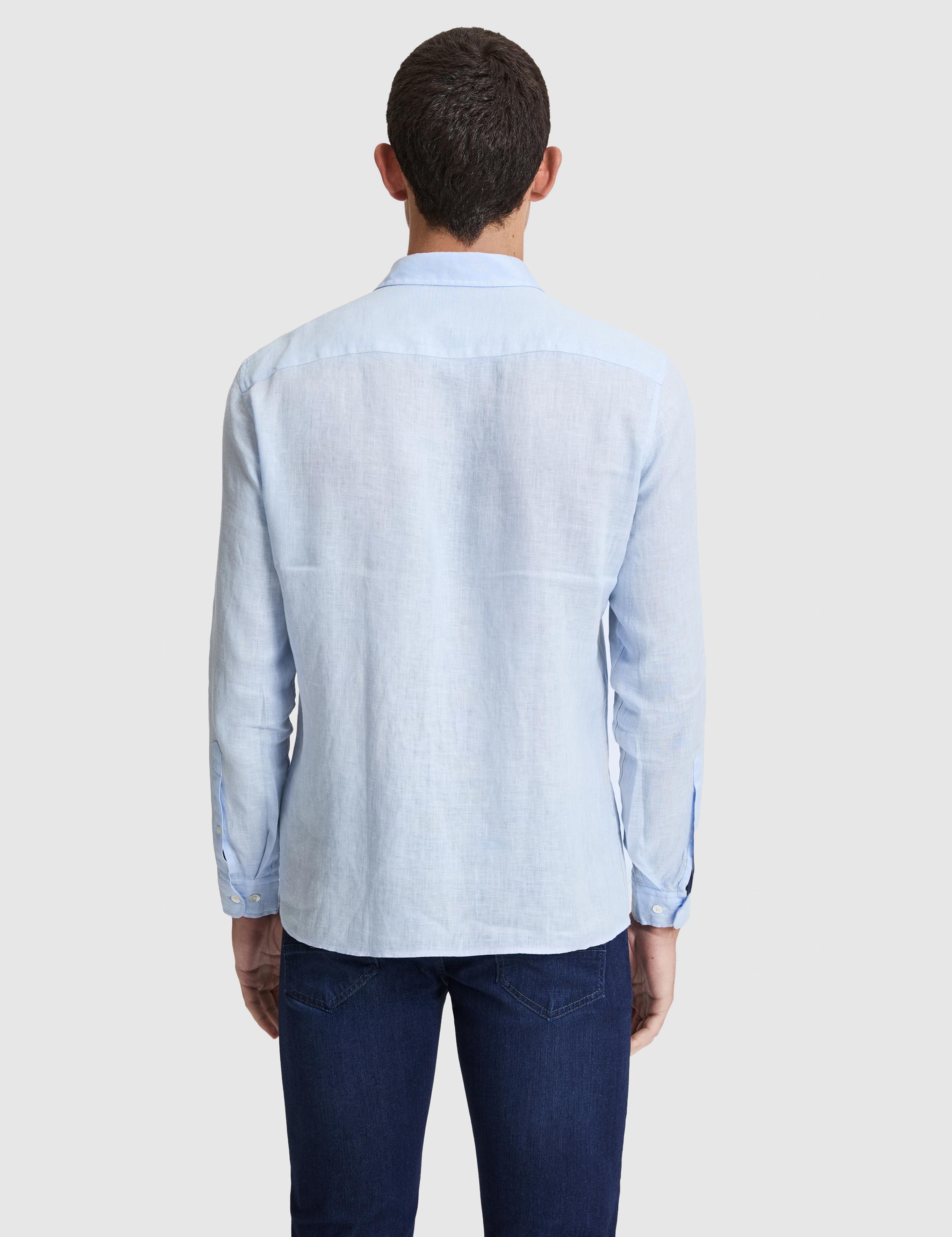 Açık Mavi %100 Keten Regular Fit Uzunkollu Gömlek