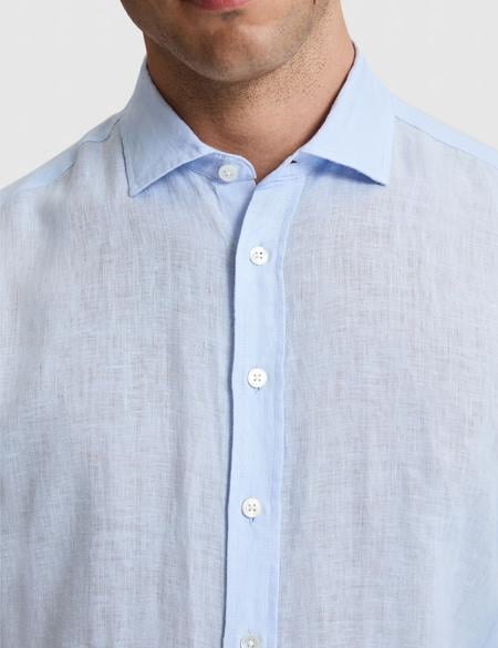Açık Mavi %100 Keten Regular Fit Uzunkollu Gömlek - 50320945147