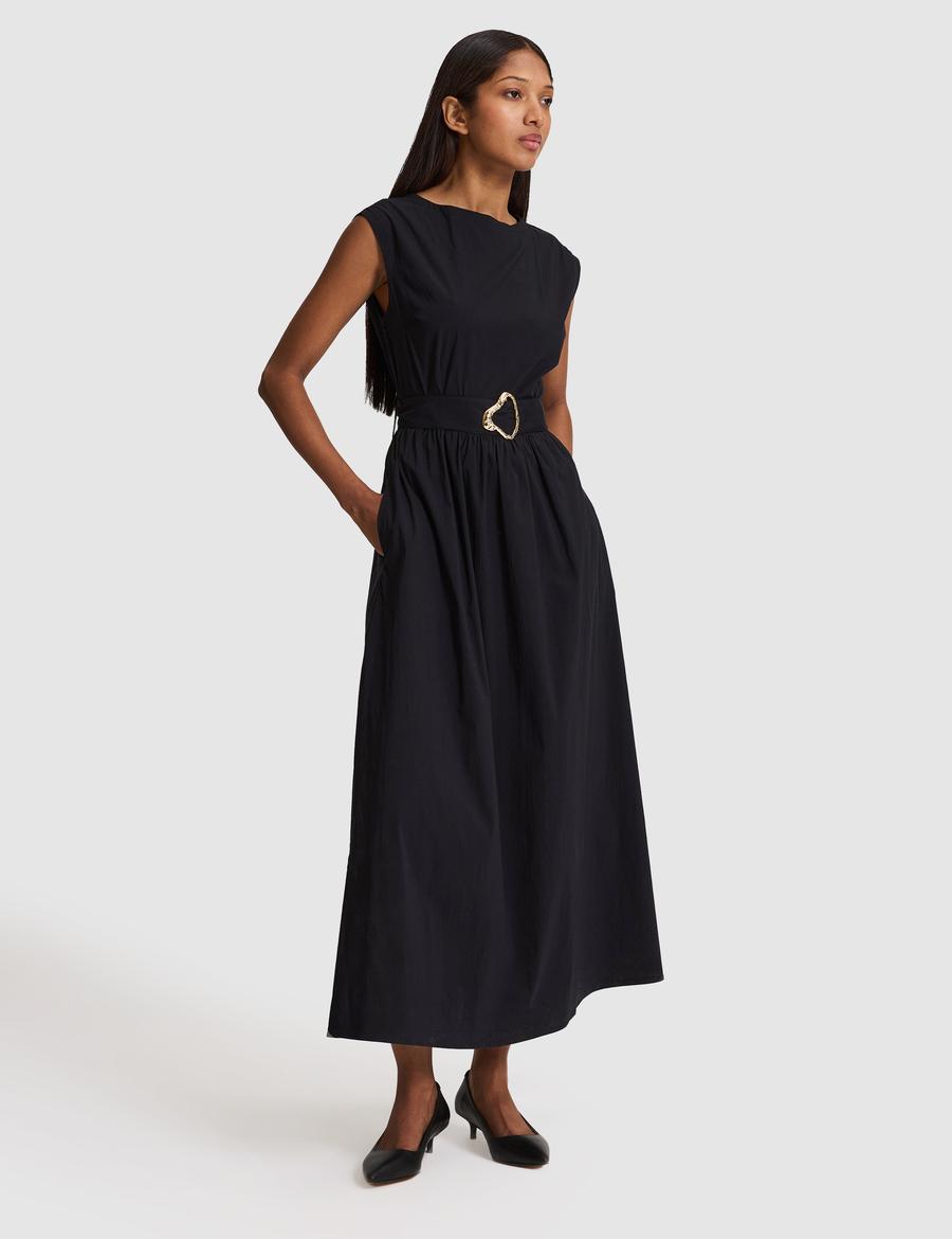 Siyah Comfort Fit Dokuma Elbise