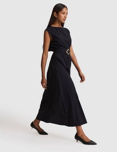 Siyah Comfort Fit Dokuma Elbise