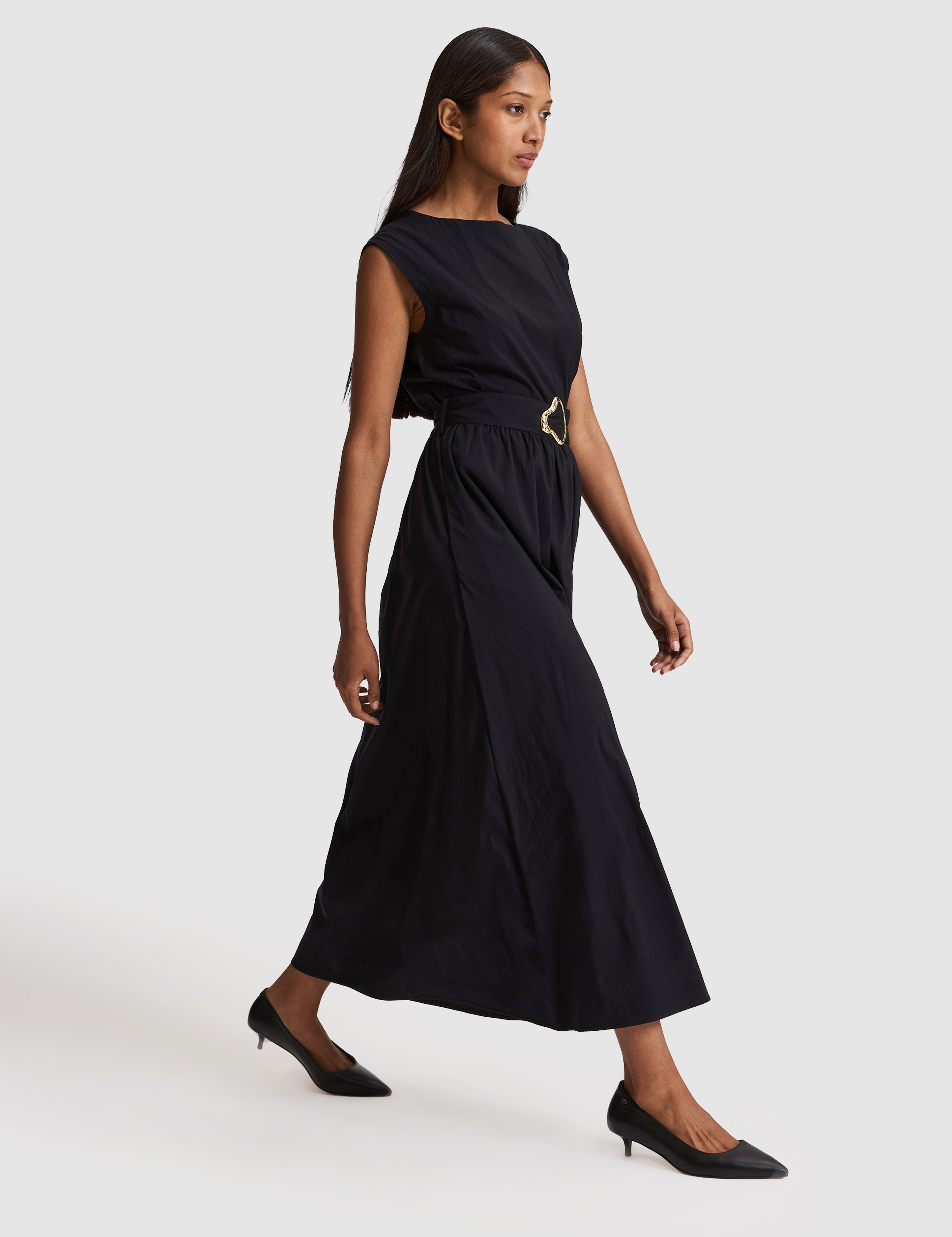 Siyah Comfort Fit Dokuma Elbise