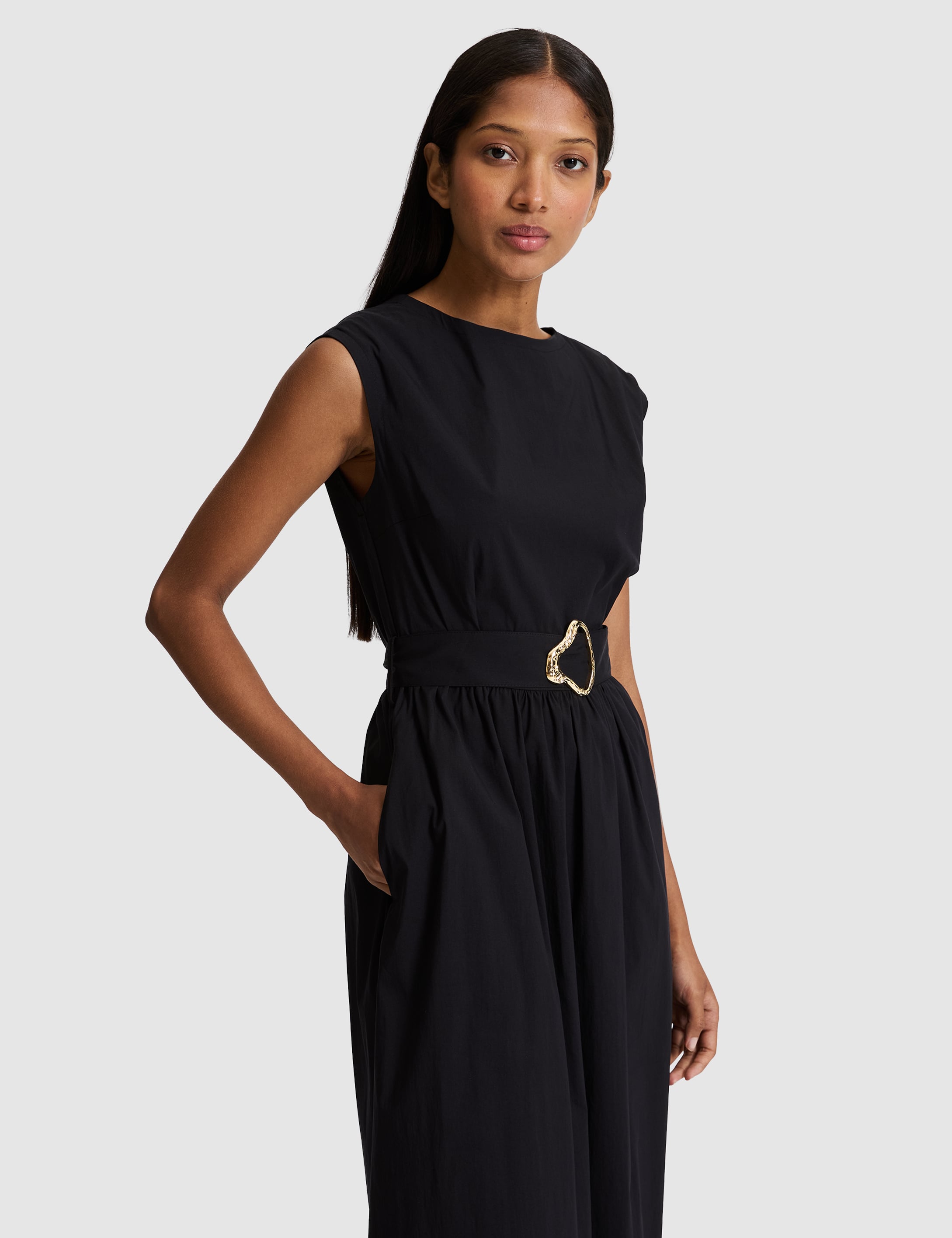 Siyah Comfort Fit Dokuma Elbise - 50321273016