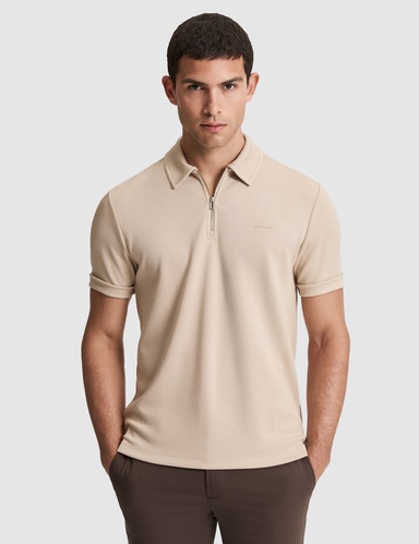 Koyu Bej Regular Fit  Fermuarlı Polo Yaka Tişört